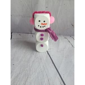 Wooden Handmade Snowman Pink Purple Winter Tiered Tray Home Decor Shelf Sitter